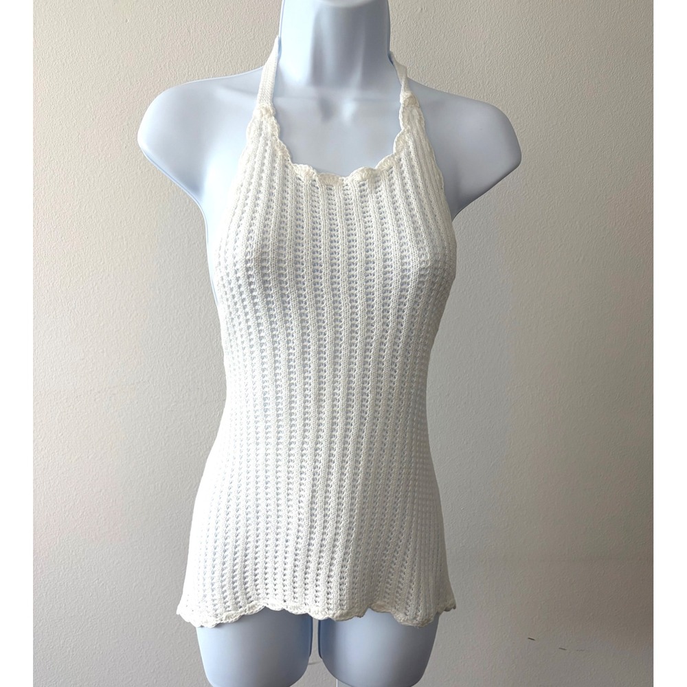 Edikted White Sheer Crochet Halter Tunic Cover Up Y2K Coquette Indie Size Small